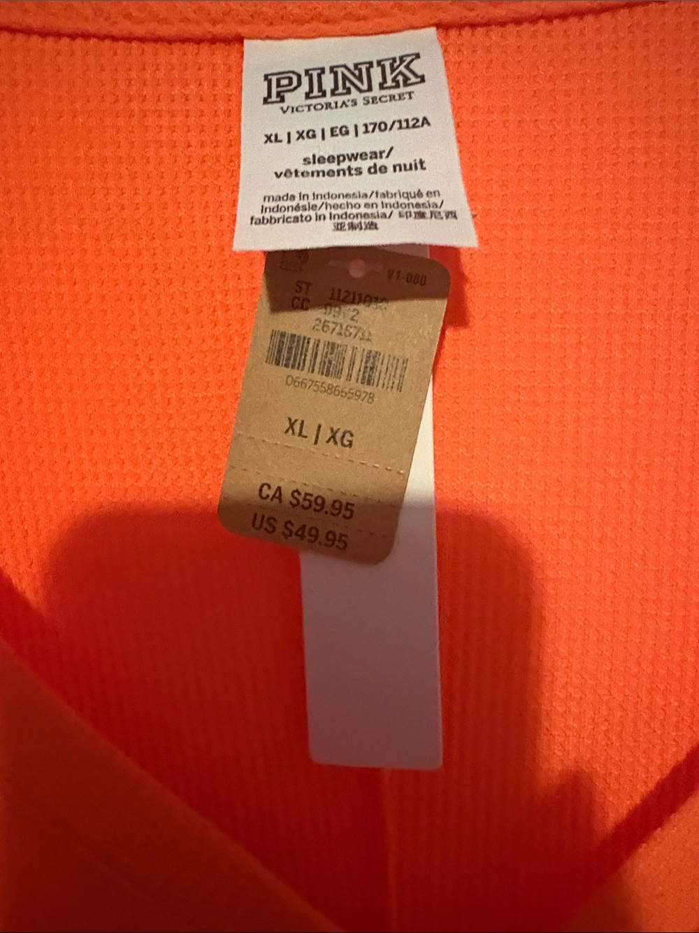 Victoria's Secret PINK Neon Orange Sleep Thermal - Picture 3 of 5